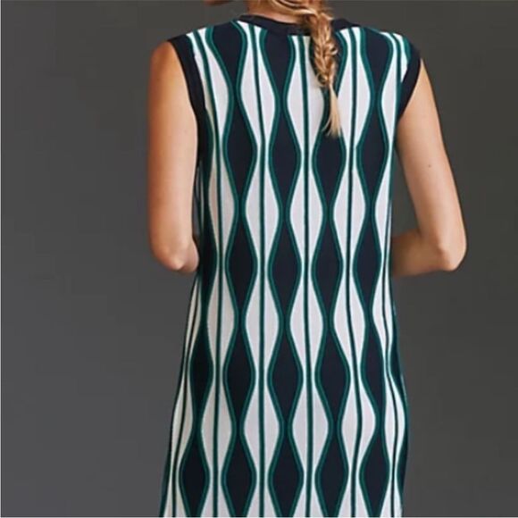 Eva Franco Mod Print Crew Neck Sleeveless Pullover Midi Dress Black Green Size M - Picture 6 of 16